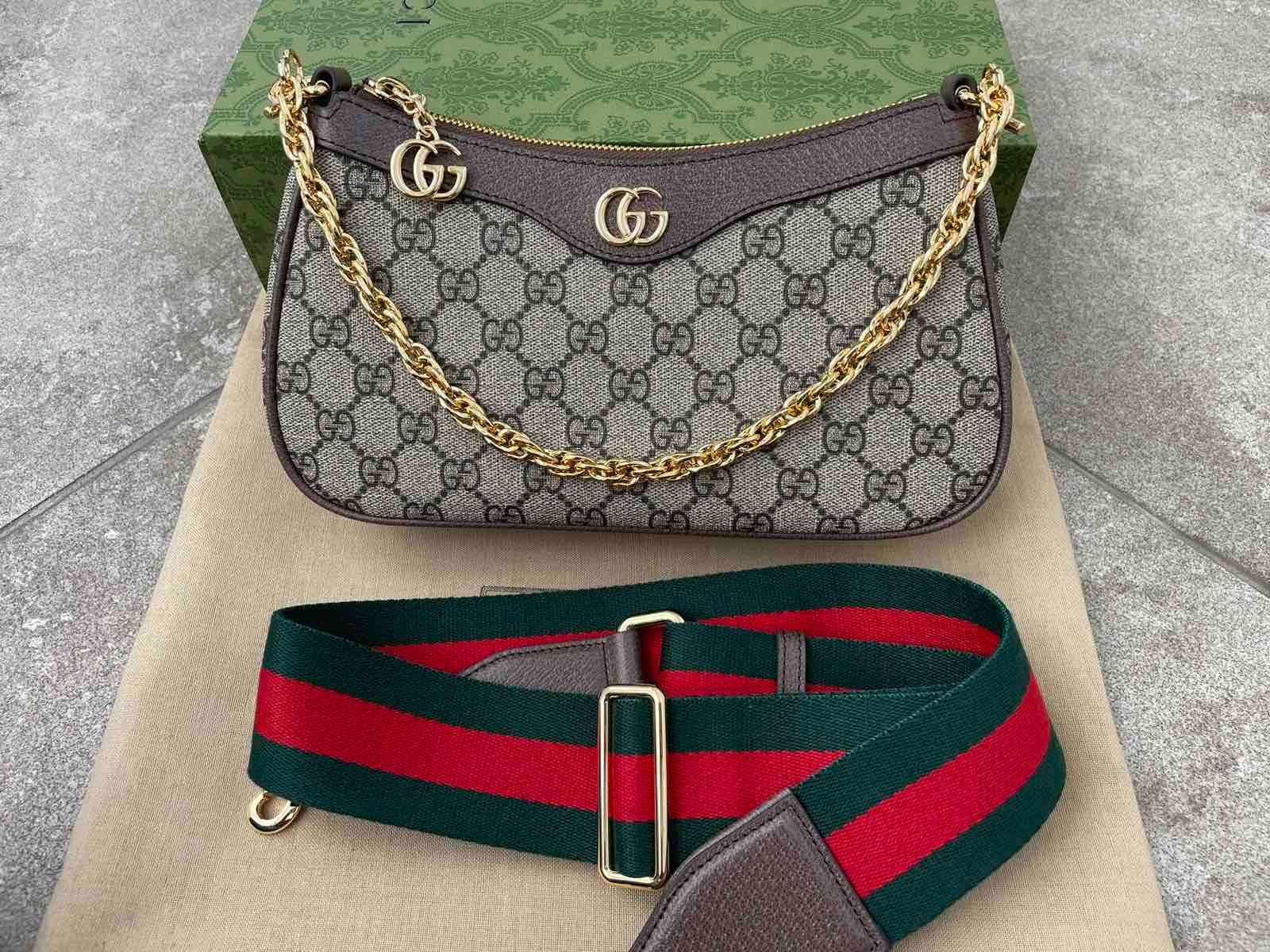 Gucci Малка Чанта Ophidia Гучи Кафяв Canvas Златно Лого Оригинална