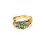 Inel aur 18k smarald si diamante