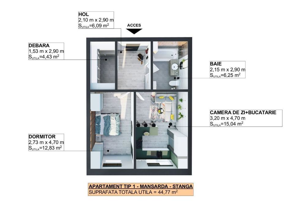 Apartament 2 camere in Apahida