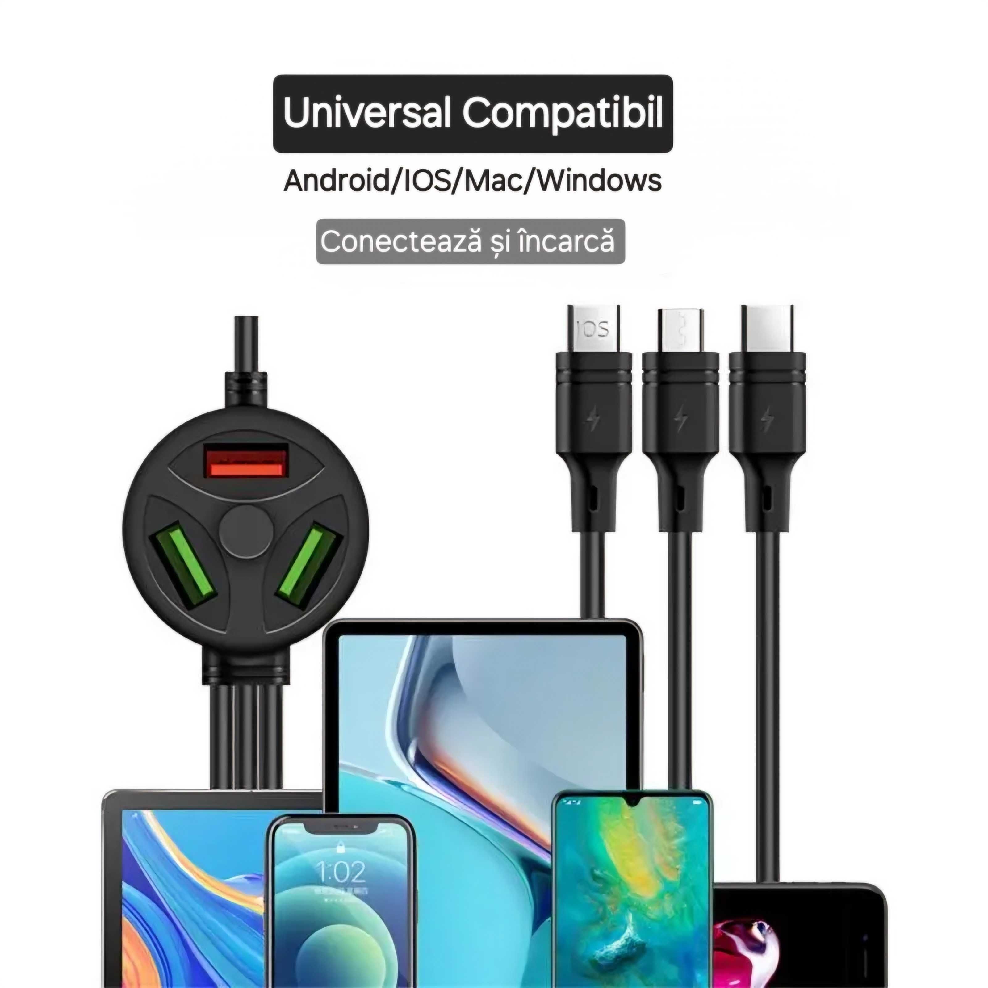 Cablu încărcare/USB hub 6 în 1, fast charge, IOS, USB C, Micro USB