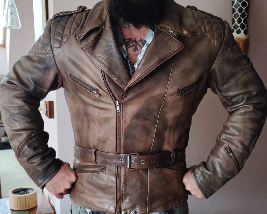 Винтидж Рокерия VERSACE Modeka Camel  кожени якета пилотско рокерско L