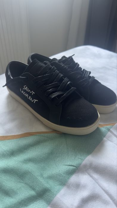 Adidasi sneakers yves saint laurent ysl trainer black canvas/leather