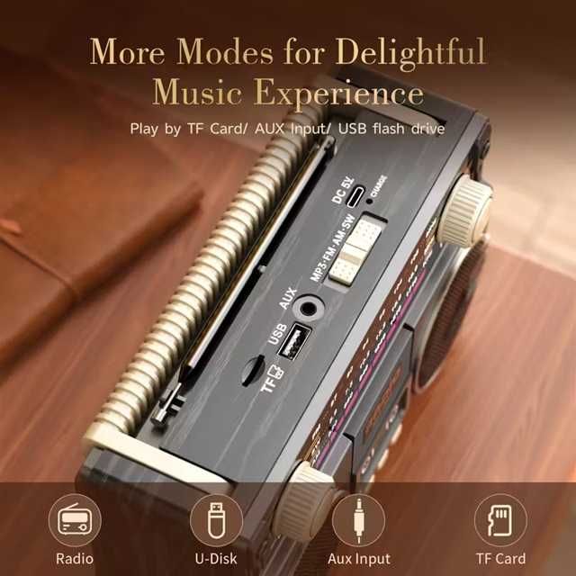 Ретро стерео преносимо радио MG001 с USB зареждане, TF карта AUX AM/FM