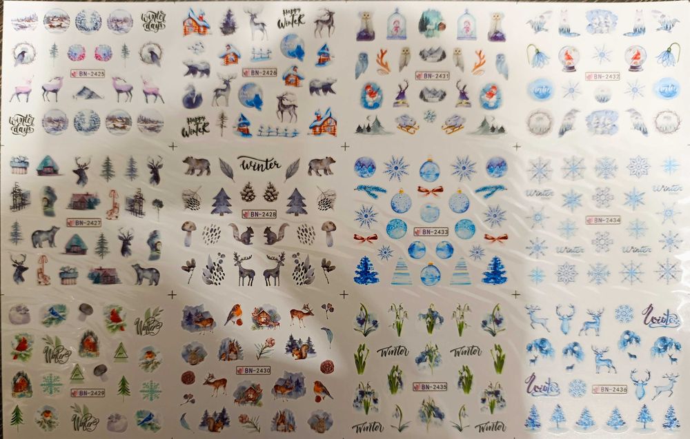 Сет Зимни,коледни и плодови стикери и панделки