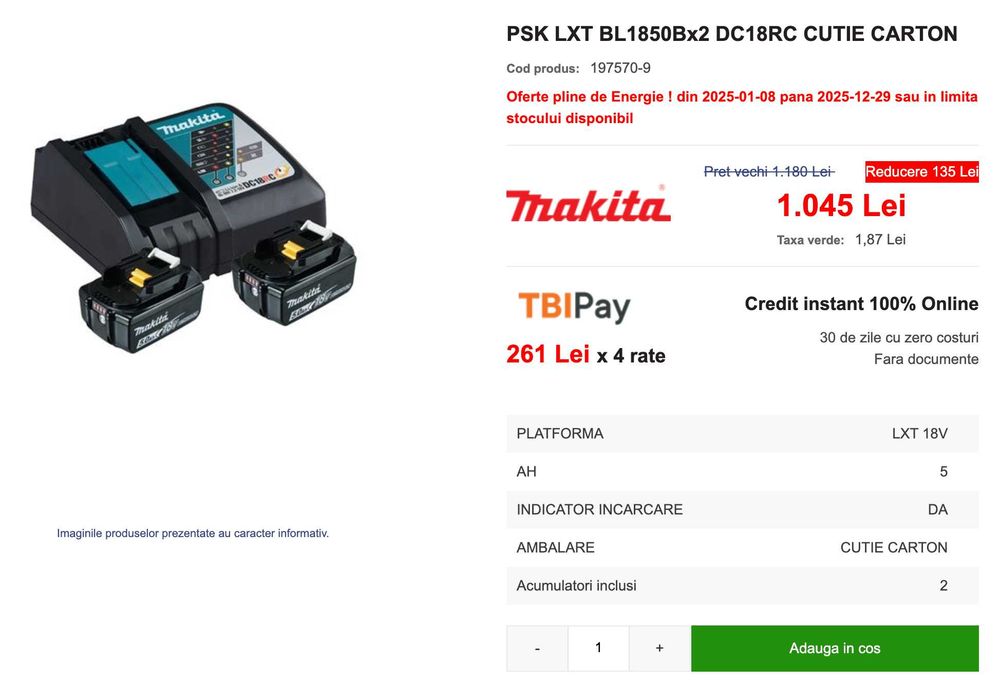 MAKITA Set acumulatori 18V si incarcator, LXT