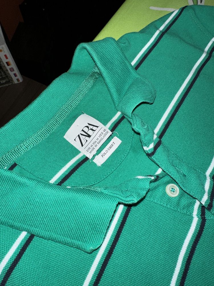 Tricou polo mâneca scurta Zara culoare verde marime S