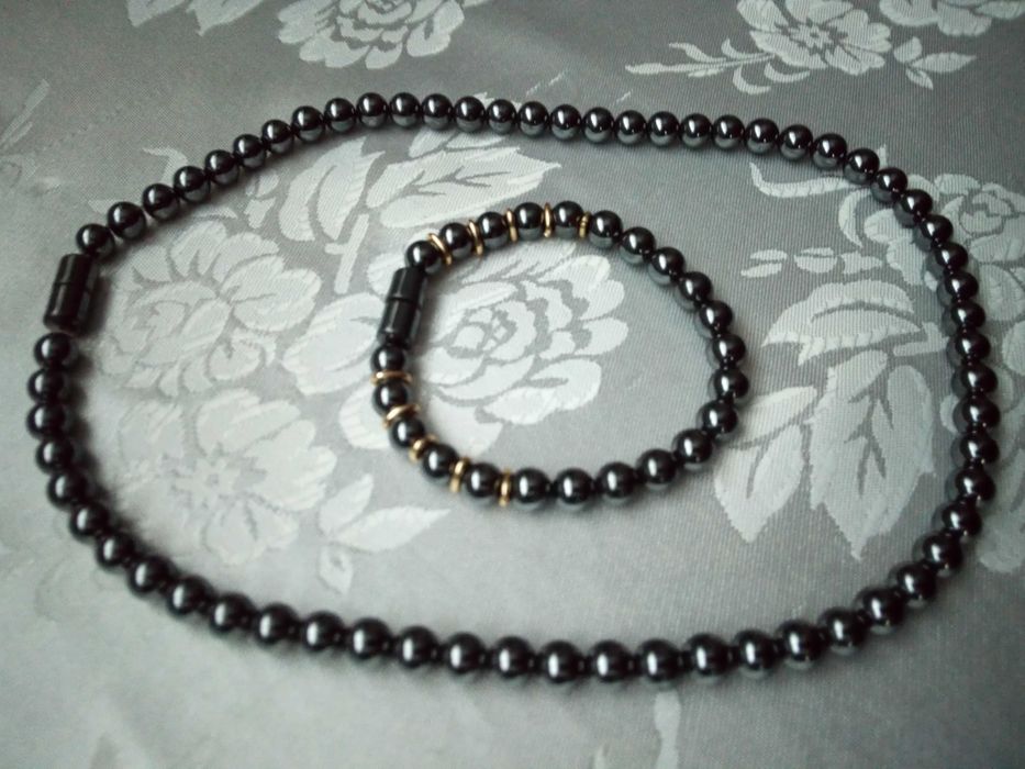 Colier perle si bratara perle , gri antracit