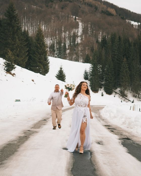 Rochie nuntă/cununie cu TULL , VOAL ŞI CORONIȚĂ INCLUSE!