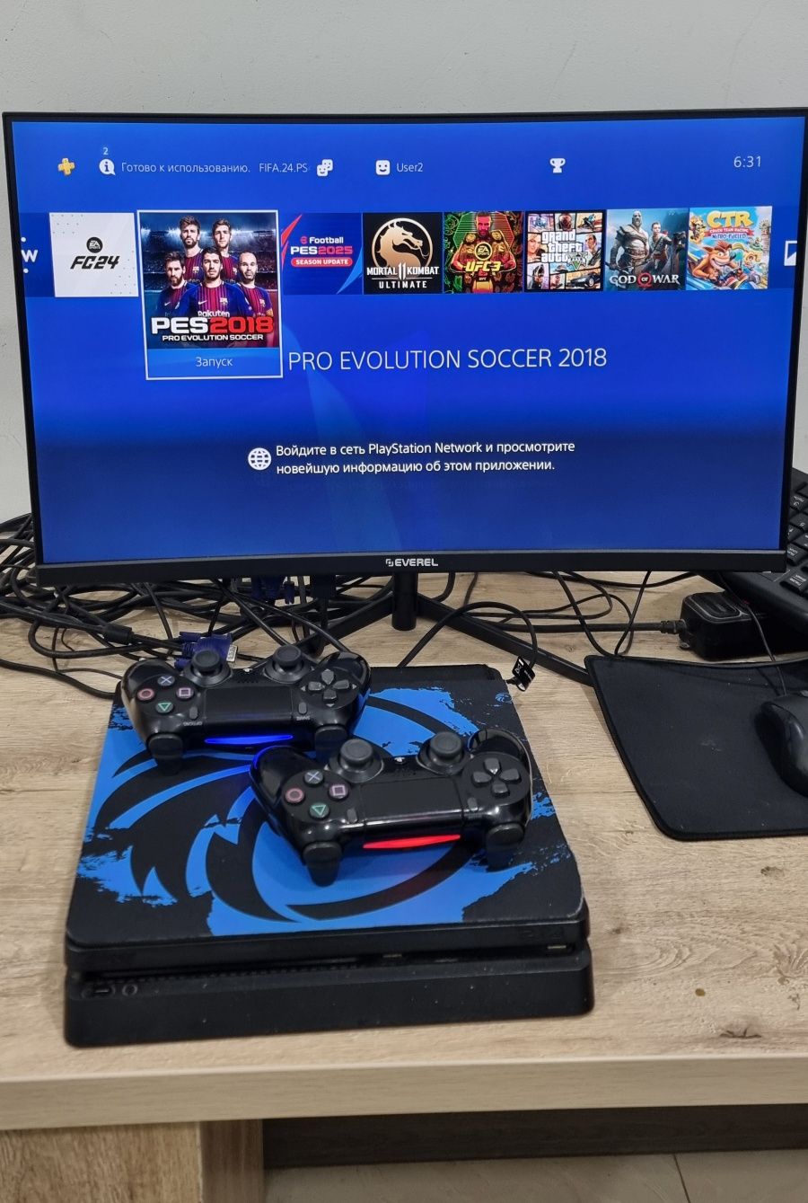 PlayStation 4 Slim 6.72 (Джойстик 2та) ичида тор уйинлар бор