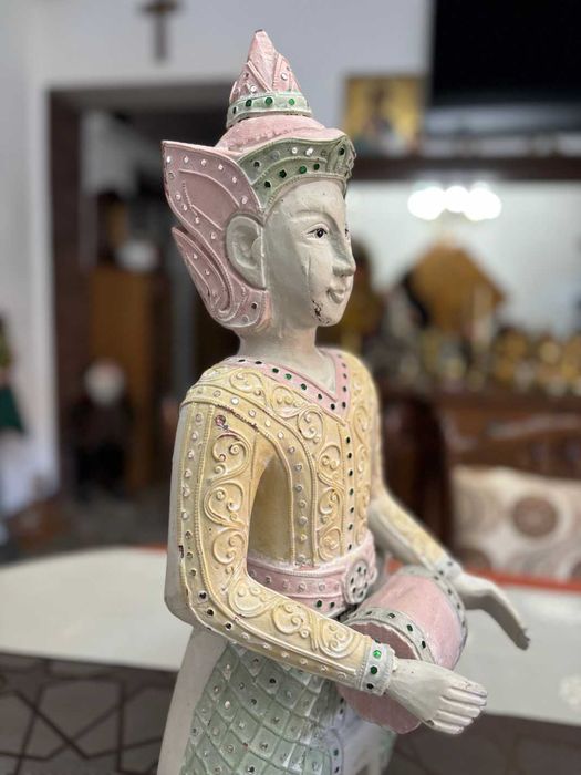 Statuetă sculptată în lemn exotic masiv/Buddha Thai/52cm.