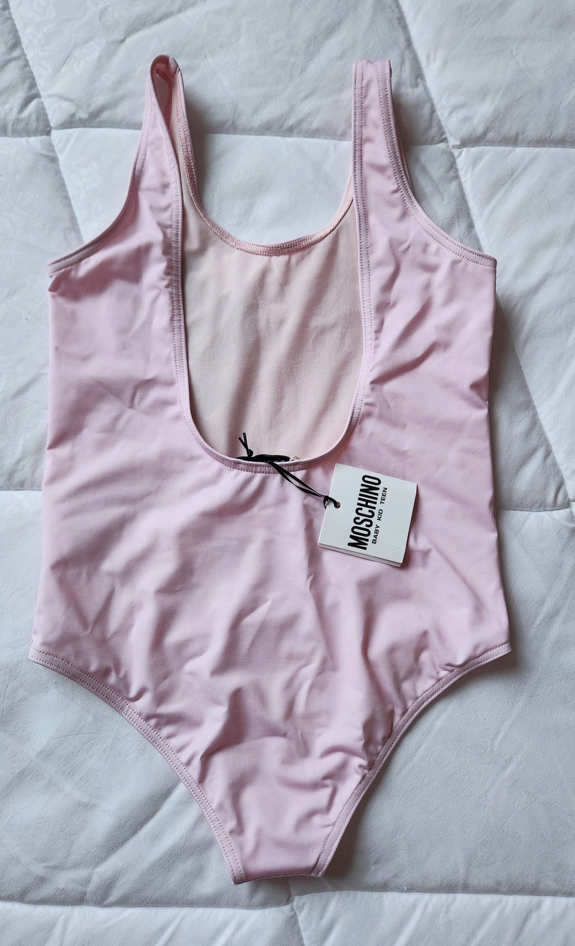 Детски цял бански MOSCHINO за момиче 7-8г/128cm розов лого подплатен
