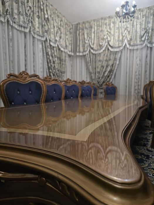 Set Masă + 14 Scaune Dining – Stil Clasic Baroc, Lemn Masiv,