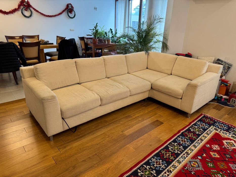 Ъглов Диван 2.20 м x 1.10 м, перяща дамаска, бежов