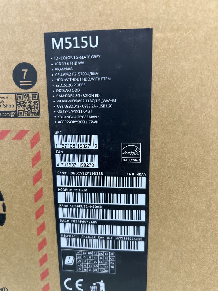 Laptop Asus M515U Ryzen 7-5700U 512 Gb