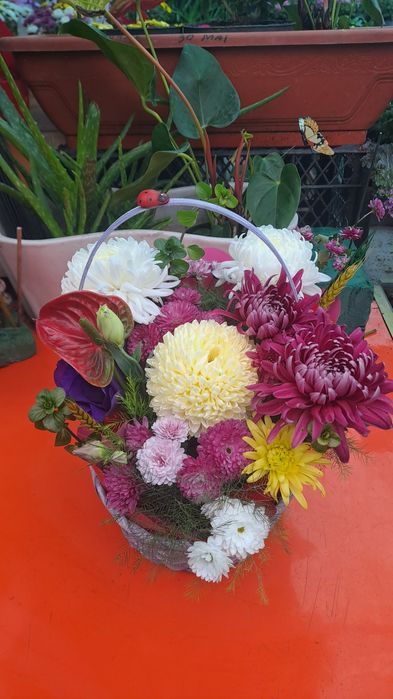 Aranjament-Cos flori naturale pe burete