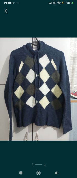 Pulover de damă bleumarin, cu carouri ,mărimea M