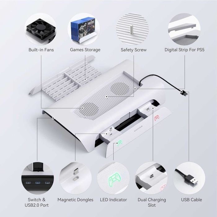 KIWIHOME Охладителна станция за аксесоари за PS5