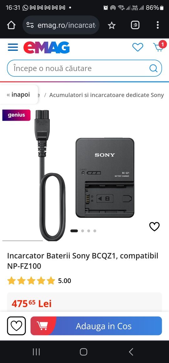 Incarcator Baterii Sony BCQZ1, compatibil NP-FZ100