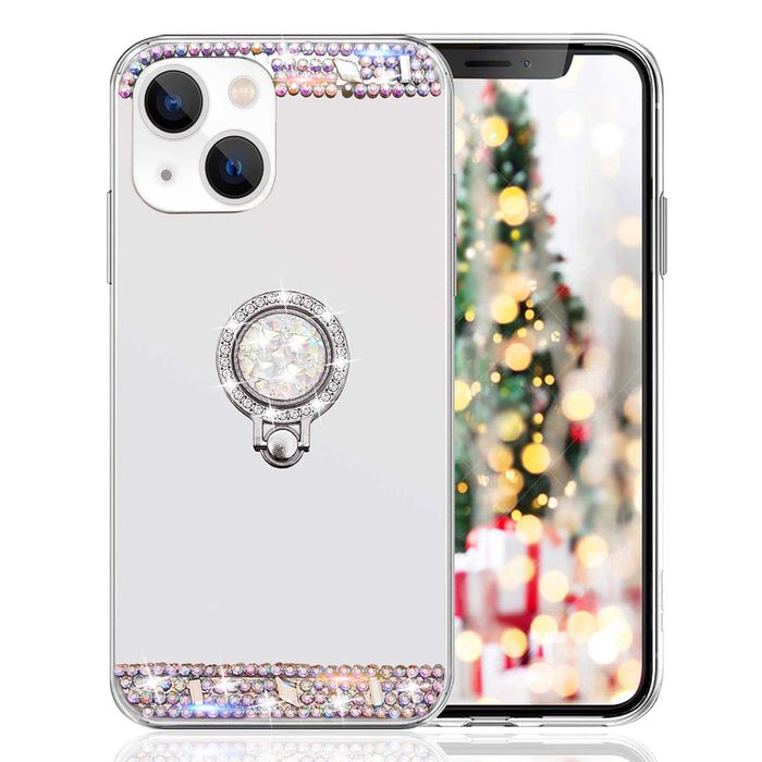 Husa tip oglinda cu inel si pietricele pentru iPhone 15 / 15 Plus