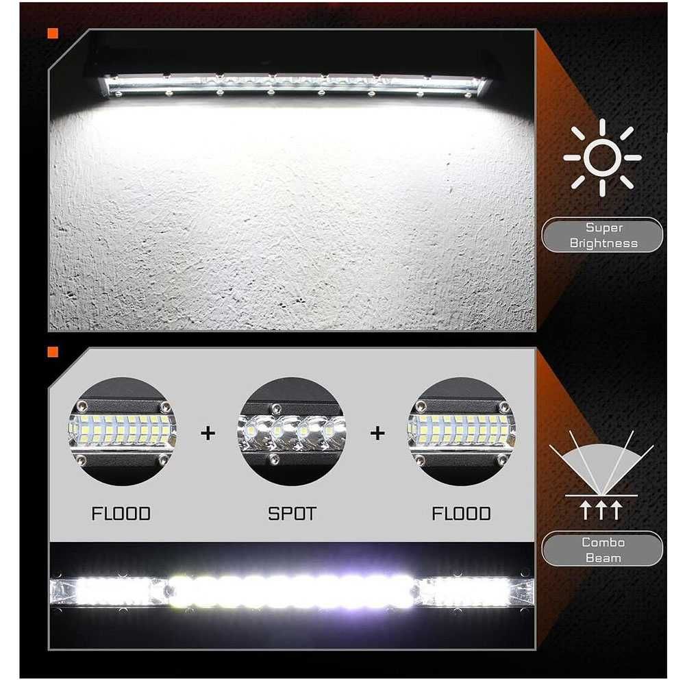Ултра тънък диоден LED bar с комбинирана светлина, 72W, 12-24V, 27.5см