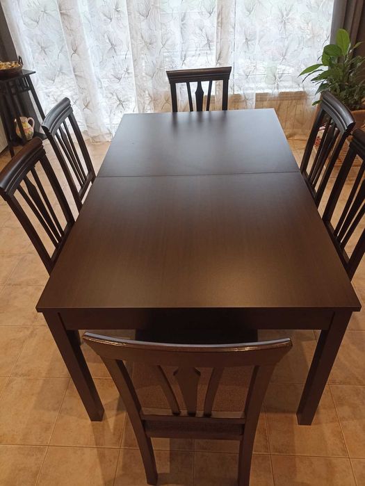 Разтегателна маса за трапезария + 6 стола
