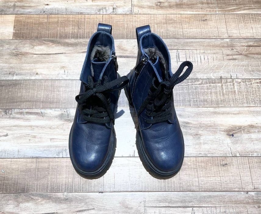 Ботинки утпленные из натуральной кожи, с мехом, толстая подошва