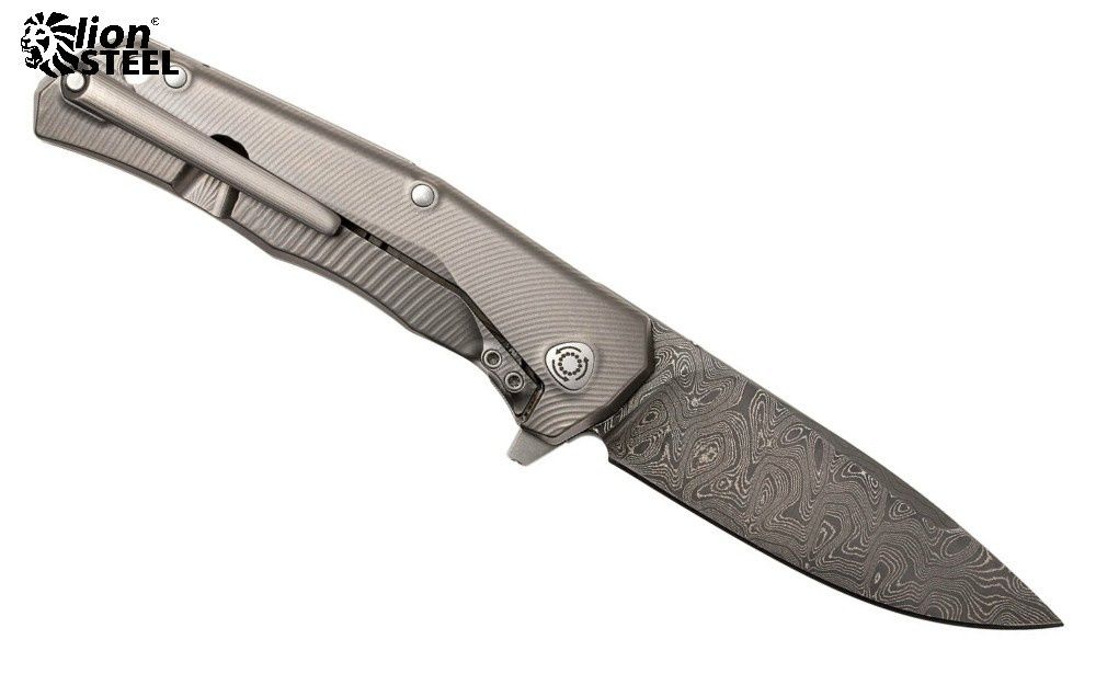 Briceag LionSteel T.R.E. cu maner din titan, lama Damasc Raindrop