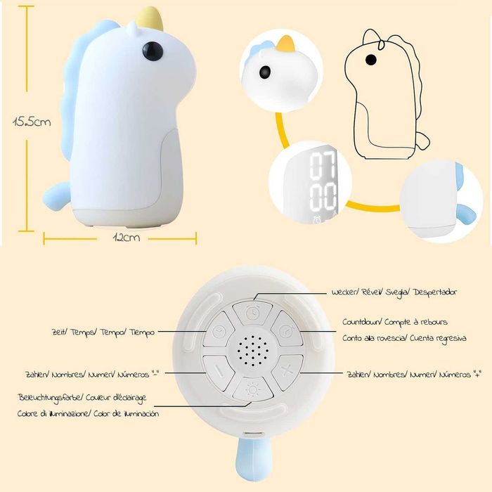 LED детска нощна лампа с будилник, еднорог Annmore