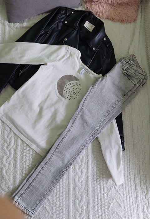 Кожено яке Zara и дънки Tom Tailor - лот за ръст 140( 10год.)