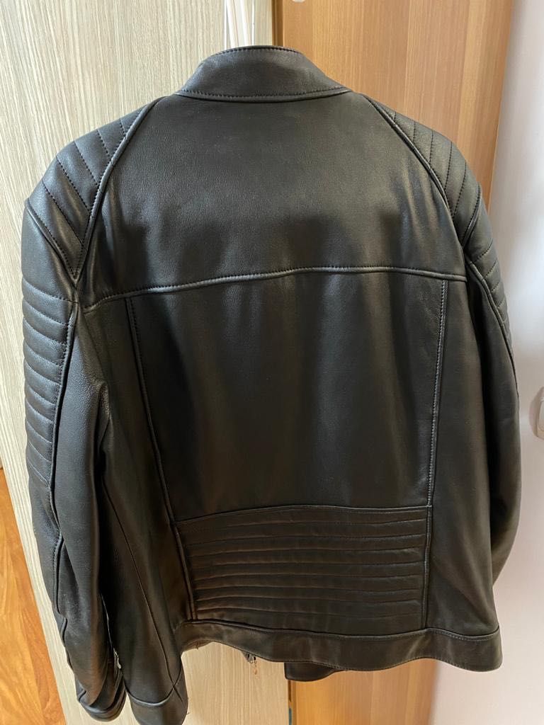 Geaca de piele “Casa de Blanuri”, neagra, model biker