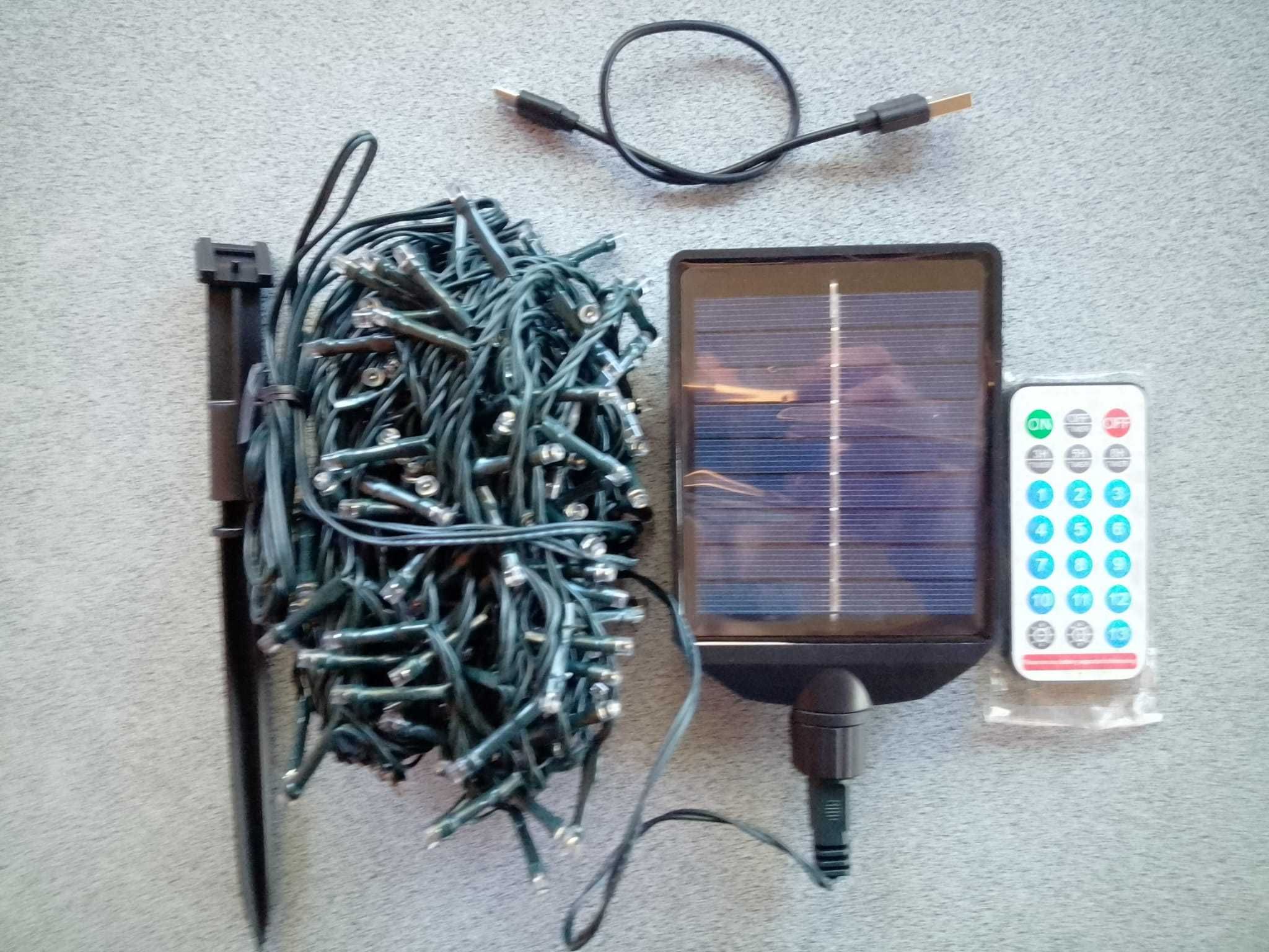 Instalatie solara pentru exterior, 240 led-uri, alb cald, telecomanda