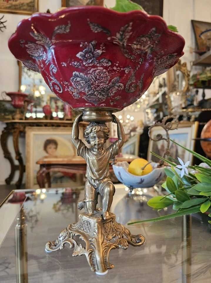 Fructiera din portelan craquelle și bronz