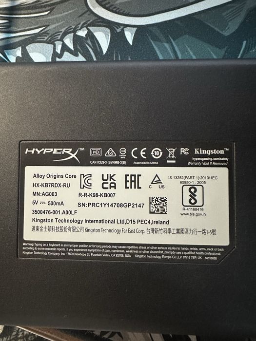 Механическая клавиатура HyperX Alloy Origins Core TKL RGB