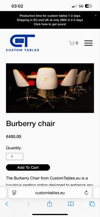 Scaune Poker Burberry customizate CustomTables.eu stoc