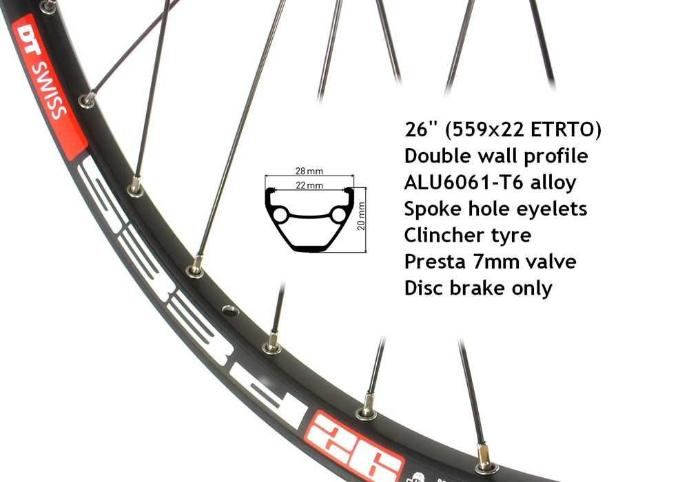26" Капли за диск Shimano, DT Swiss, QR, Thru-Axle, Предна, Задна