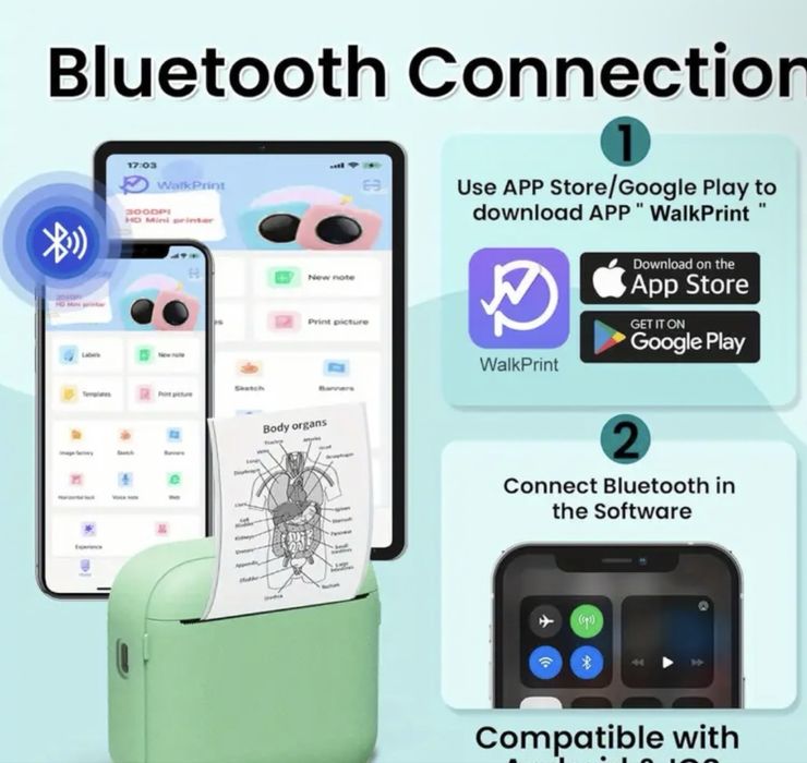 Мини преносим Принтер съвместим с IOS и ANDROID