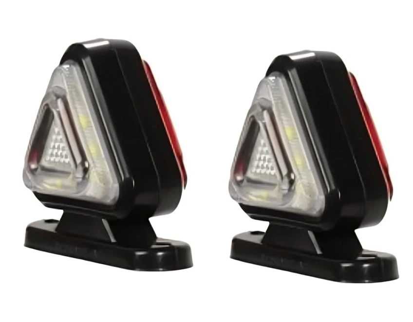 1бр. Триъгълно ЛЕД LED рогче с 18 диода, червено-бяло, 12-24V