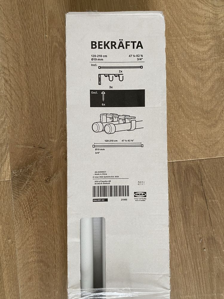 Set baghetă dublă perdea, alb, 120-210 cm 19 mm, Ikea