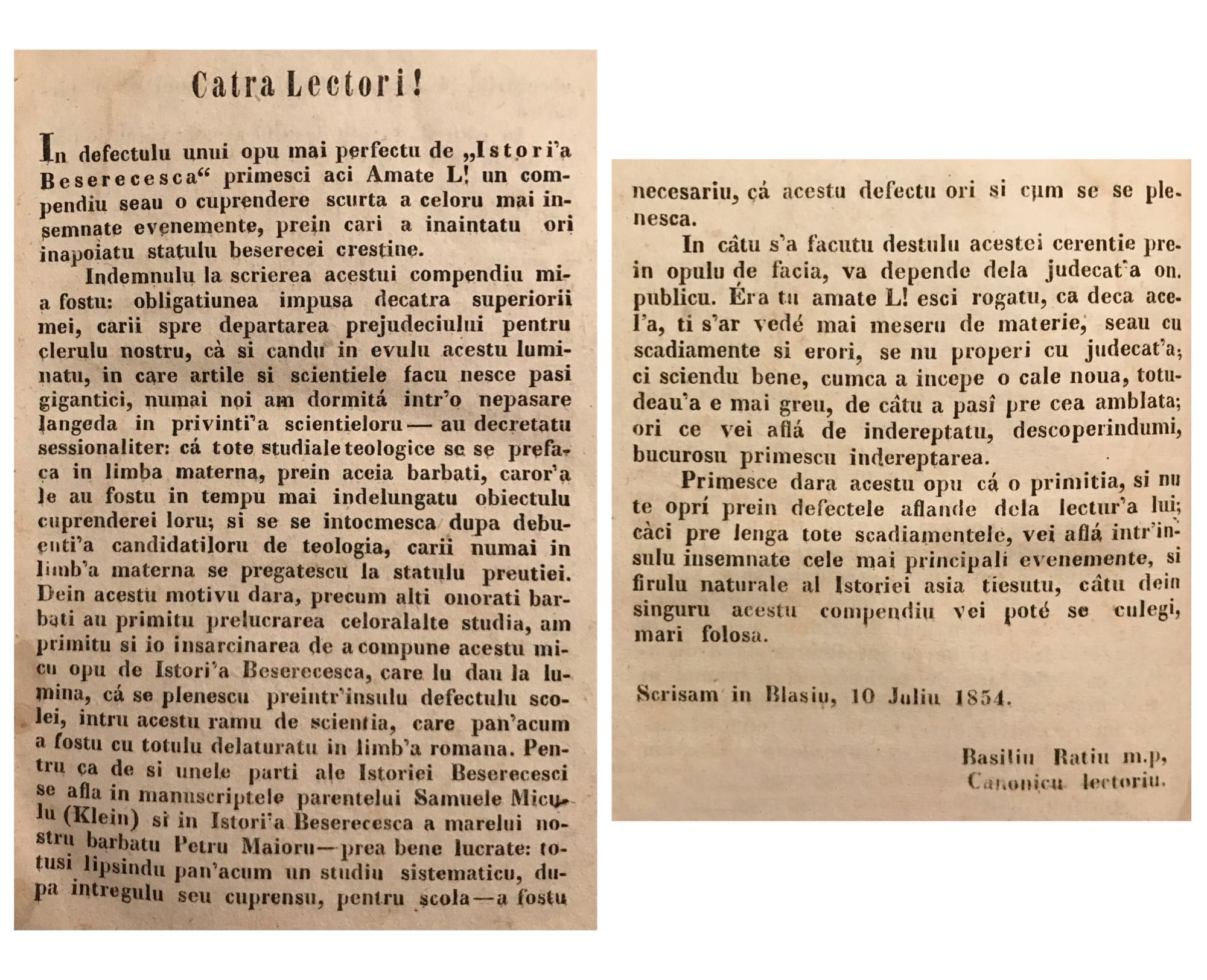 1854 Istoria Bisericeasca, Beserecesca, Basiliu Ratiu