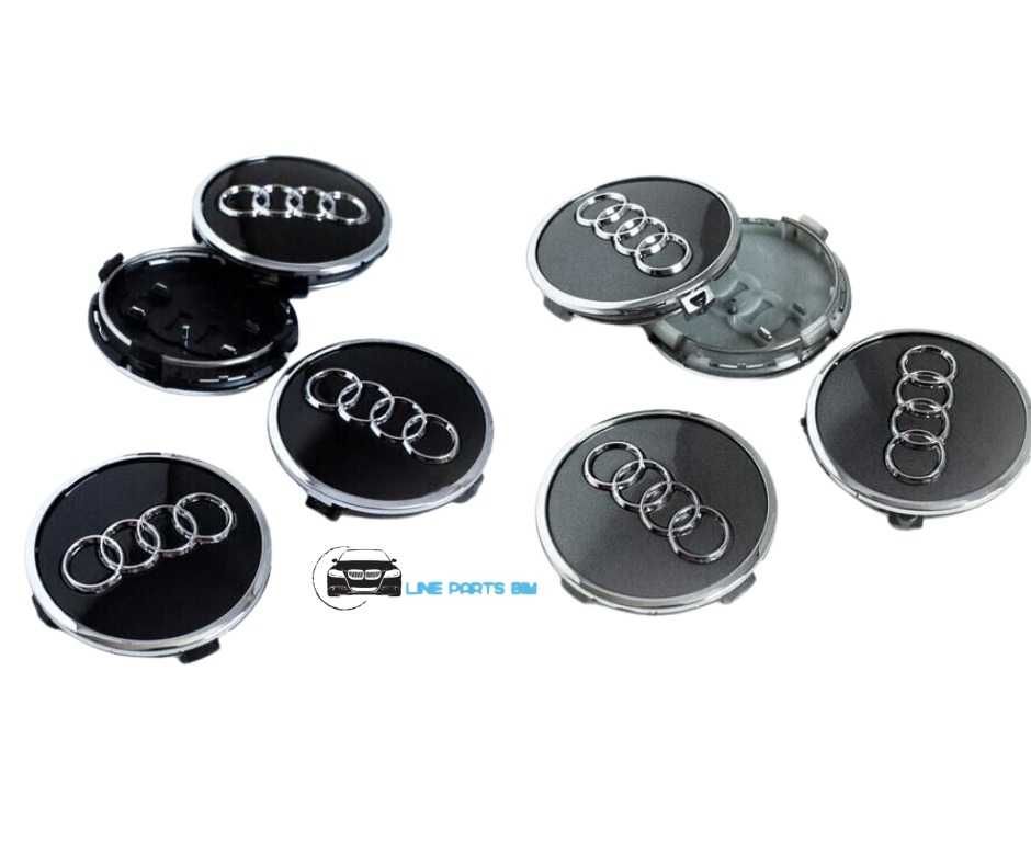 Set 4 Embleme Capace Jante Roti Audi 61mm Negru/Gri/Crom cod 4M0601170