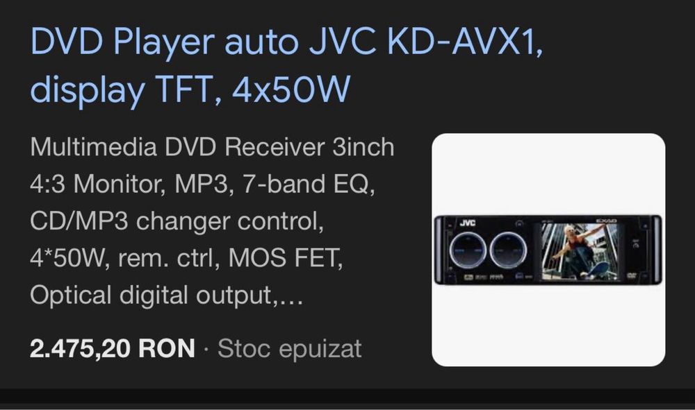 CD/Dvd player auto JVC KD AVX 1