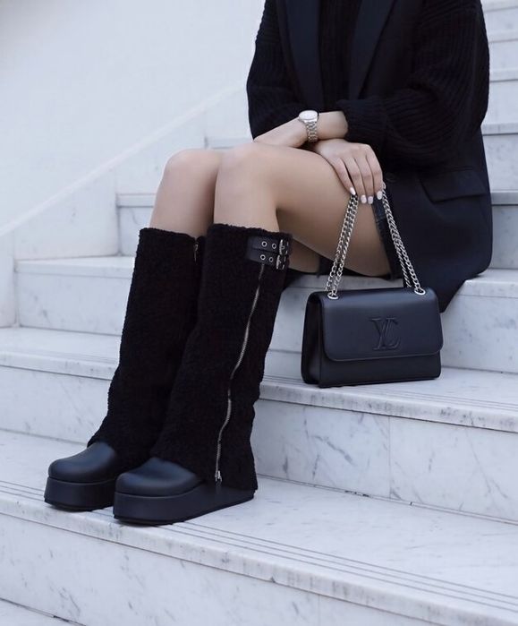 Ботуши на платформа - черна кожа 36-40 номер