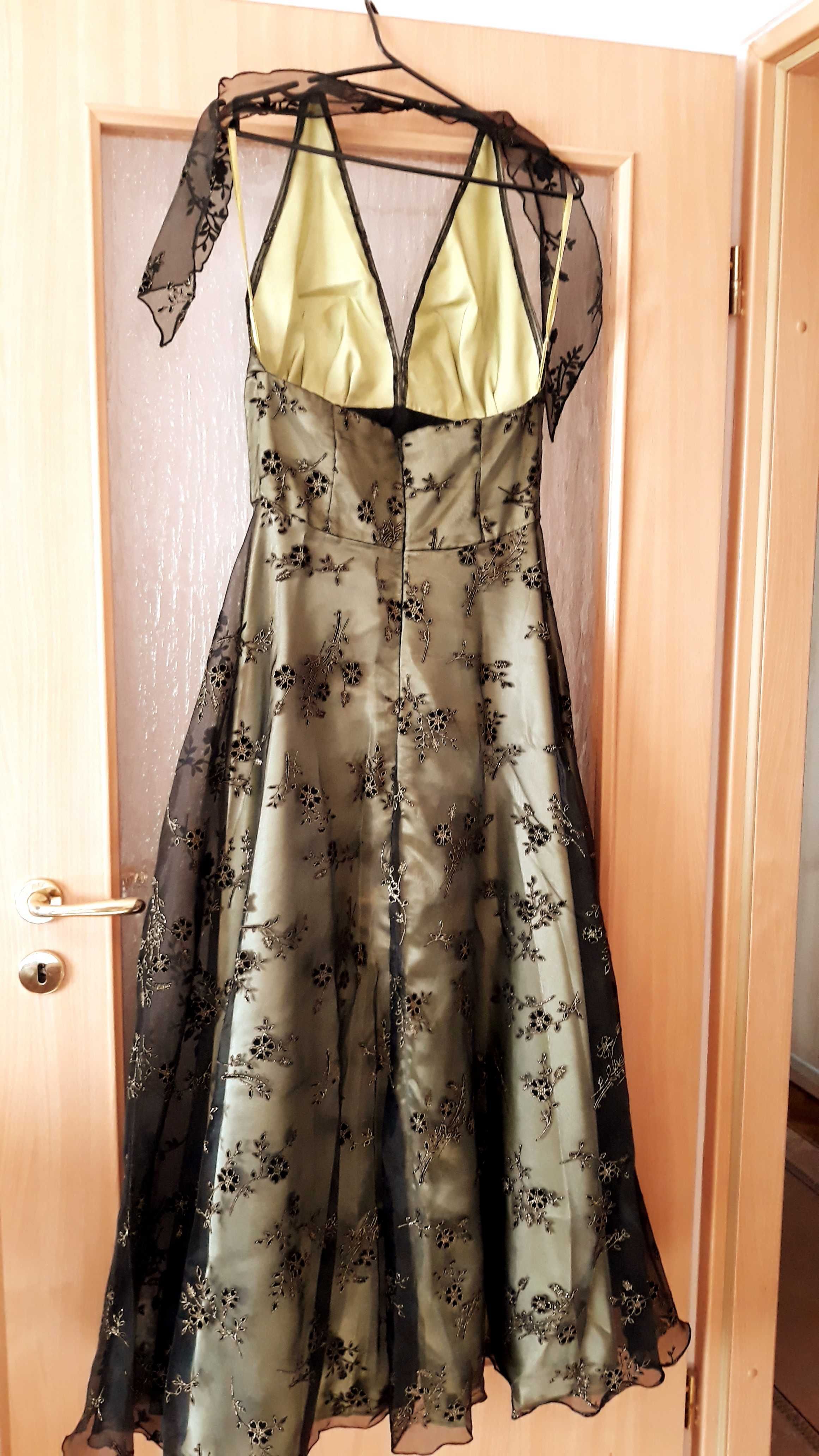Rochie verde matase si gri argintie mar.M/L