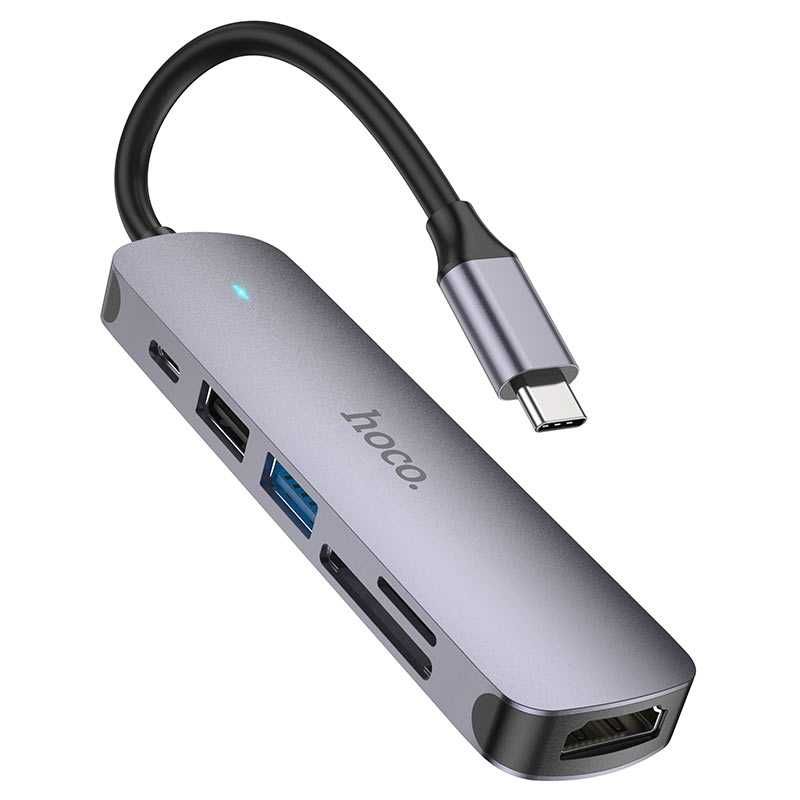 Hoco HB28 HUB PD 60W Type-C to USB 3.0+HDMI+SD+TF Converter, Adapter