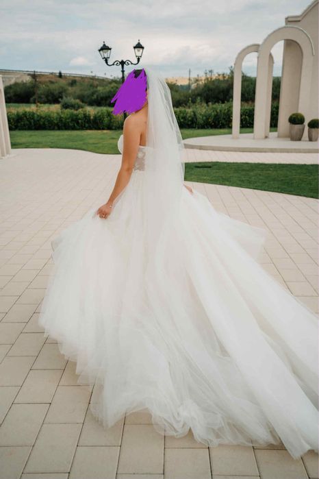 Rochie de mireasă tip sirenă+voal+ trenă detașabilă