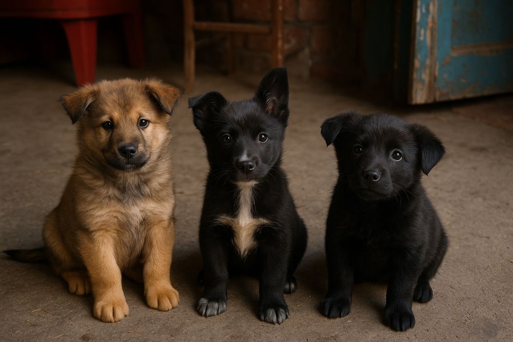 Щенки метисы ( мать чёрная бельгийская овчарка,  отец акита ину)