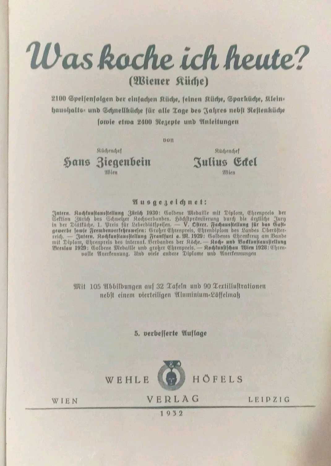 Carte de gătit, Viena, 1932