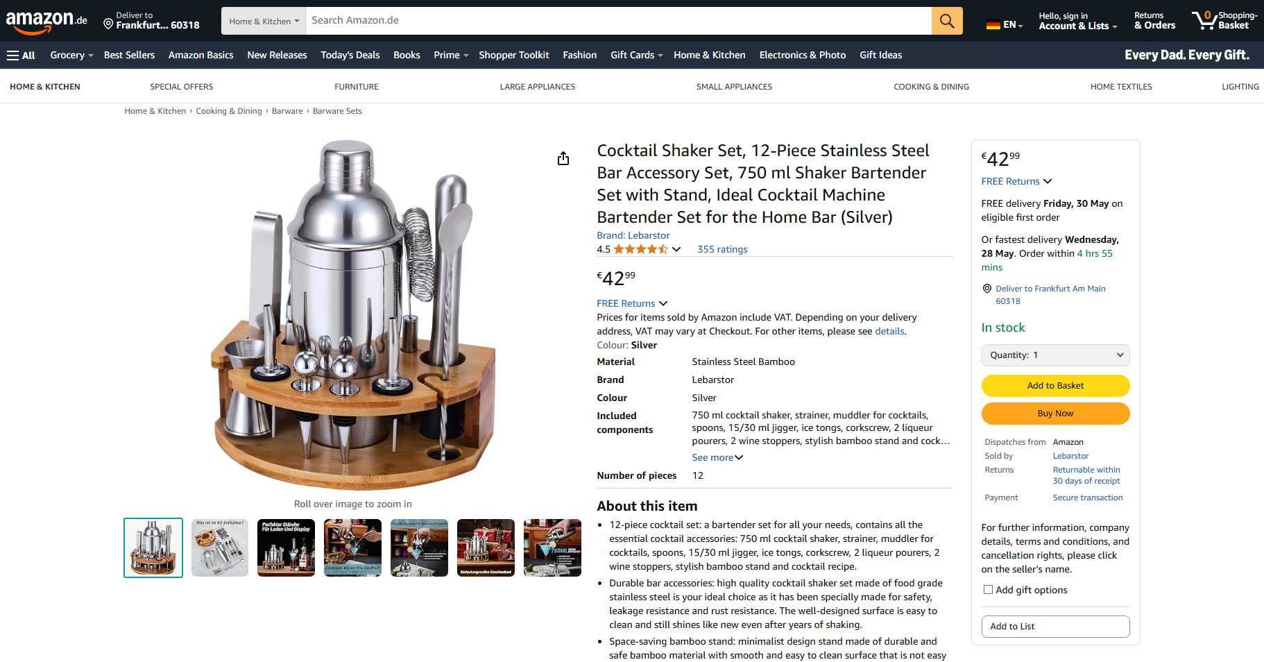 Set Barman Inox bauturi, 12 piese + baza Bambus, REDUS de la 200RON