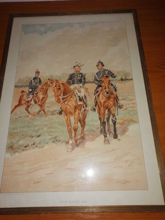 Tablou militar cavalerie razboi mondial litografie Imprimeria Benard
