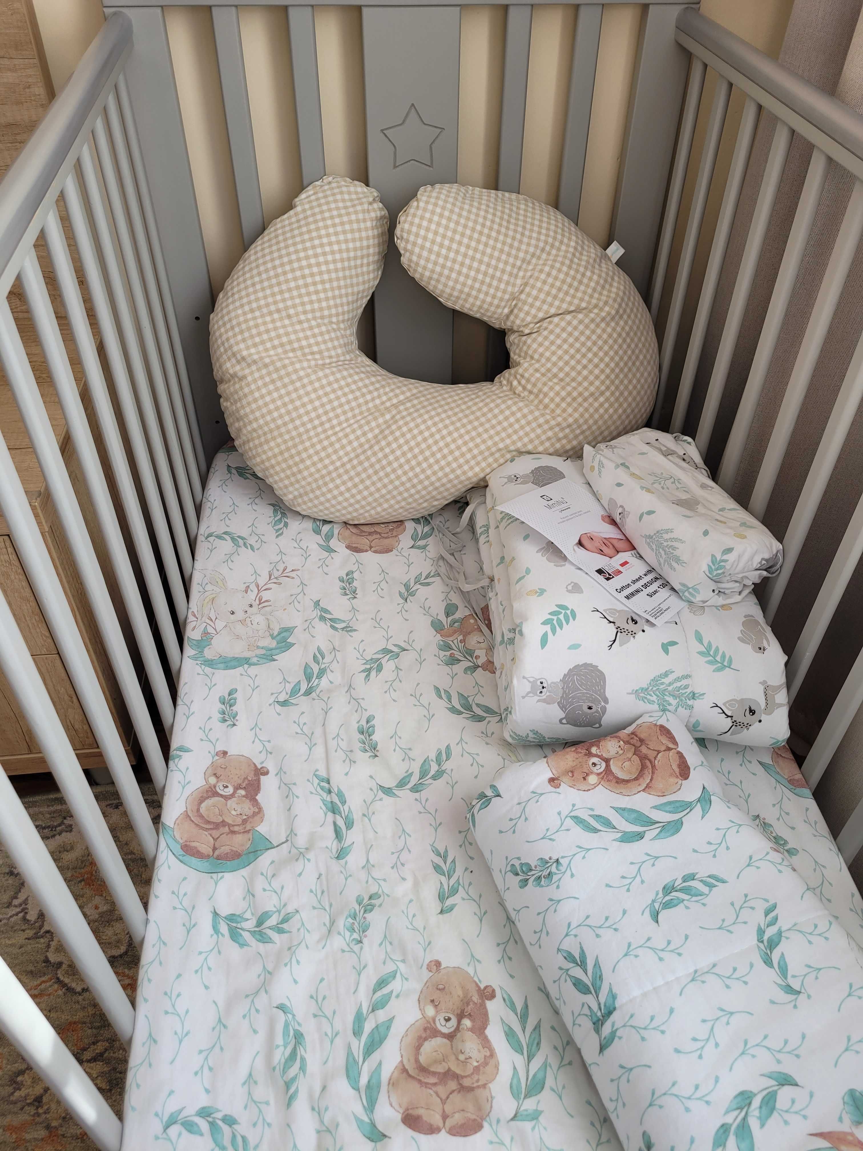 Pătuț lemn masiv Baby Star Gri 120x60cm, saltea din cocos & accesorii